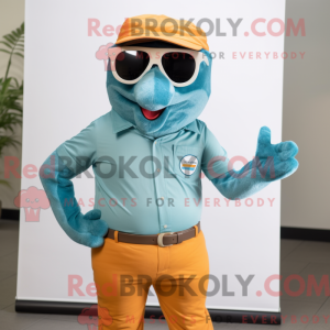 Teal Apricot mascot costume...