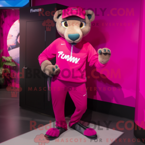 Magenta Puma maskot kostume...