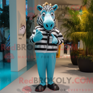 Cyan Zebra mascot costume...