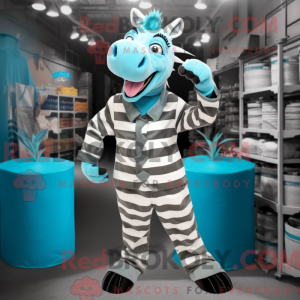 Cyan Zebra mascot costume...