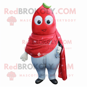 Red Pear mascot costume character dressed with a Mom Jeans and Scarf clips