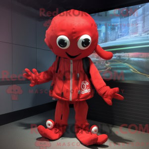 Red Octopus maskot kostume...