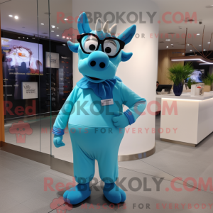 Cyan Cow mascot costume...