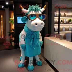 Cyan Cow mascot costume...