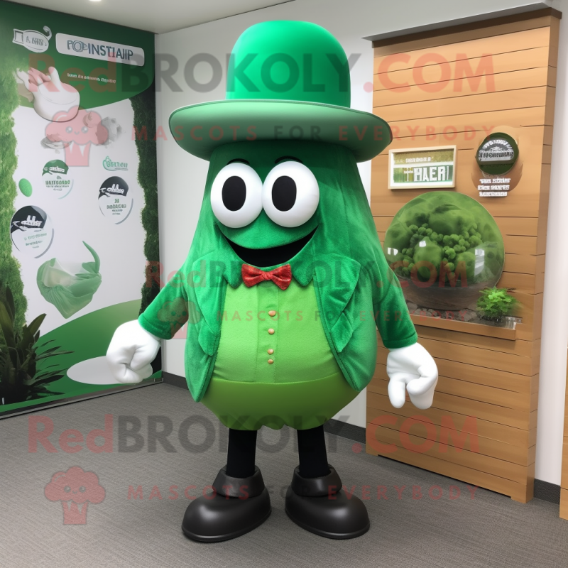 Green Oyster mascot costume character dressed with a Trousers and Hat pins