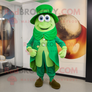 Green Oyster mascot costume character dressed with a Trousers and Hat pins