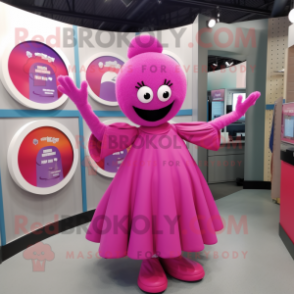 Magenta Aglet mascot costume character dressed with a Circle Skirt and Gloves