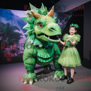 Green Triceratops mascot...