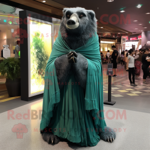 Green Sloth Bear mascot costume character dressed with a Evening Gown and Shawls