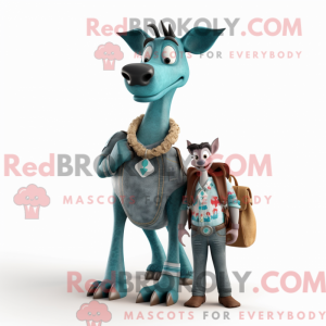 Teal Okapi mascot costume...