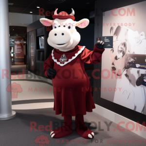 Maroon Cow mascot costume...