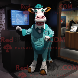 Teal Guernsey Cow mascot...