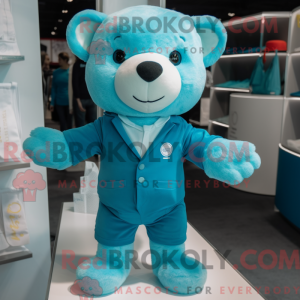 Cyan Teddy Bear-maskot...