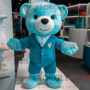 Cyan Teddy Bear maskot...