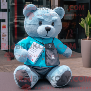 Cyan Teddy Bear mascot...