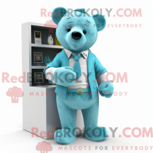 Cyan Teddy Bear mascot...
