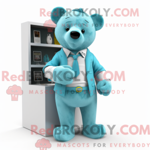 Cyan Teddy Bear maskot...