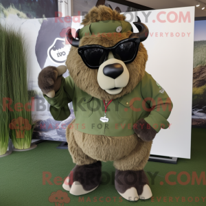 Olive Bison Maskottchen...