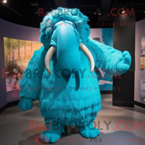 Cyan Mammoth mascot costume...