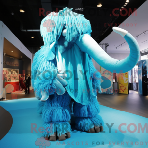 Cyan Mammoth mascot costume...