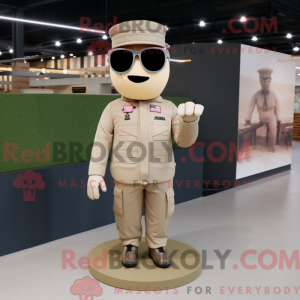 Beige Army Soldier mascot...