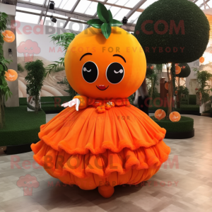 Orange Cherry mascot costume character dressed with a Ball Gown and Keychains