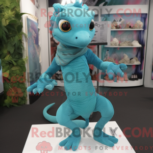 Teal Geckos mascot costume...