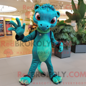 Teal Geckos mascot costume...