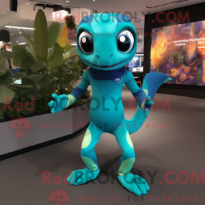 Teal Geckos mascot costume...