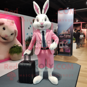 Pink Wild Rabbit mascot costume character dressed with a Blazer and Handbags