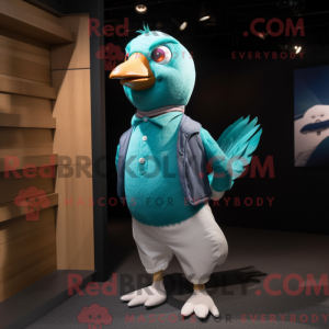 Teal Pigeon mascot costume...