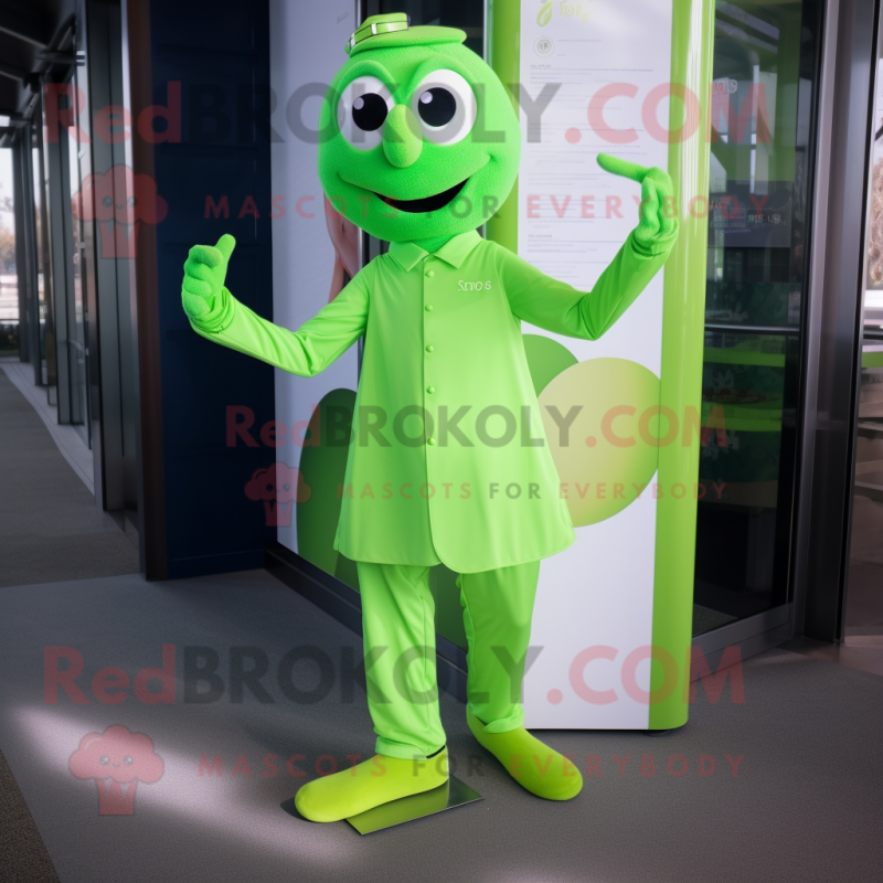 Lime Green Aglet mascot costume character dressed with a Dress Pants and Anklets