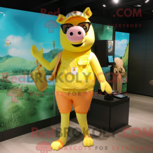 Gul gris maskot kostume...