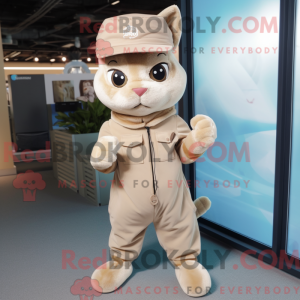 Beige kattemaskotdraktfigur...