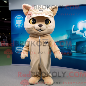 Beige kattemaskotdraktfigur...