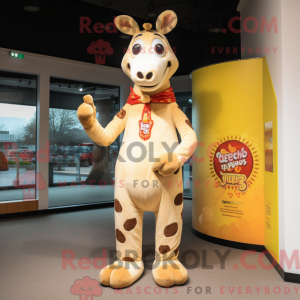 Beige giraf maskot kostume...