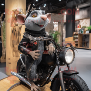 Gray Ratatouille mascot costume character dressed with a Biker Jacket and Brooches