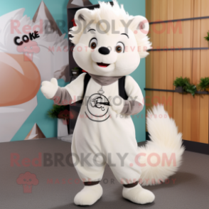 White Skunk mascot costume character dressed with a Chinos and Shoe laces