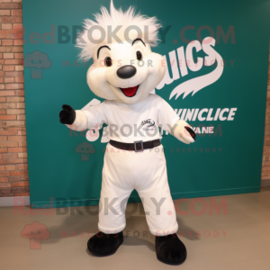 White Skunk mascot costume character dressed with a Chinos and Shoe laces