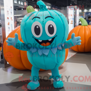 Cyan Pumpkin mascot costume...