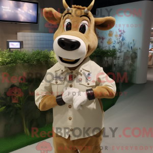 Beige Guernsey Cow maskot...