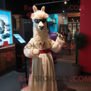 Crème lama-mascottekostuum...