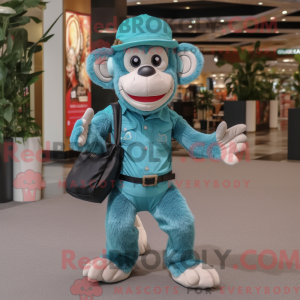 Teal Monkey mascot costume...