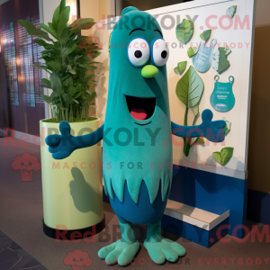 Teal Celery mascot costume...