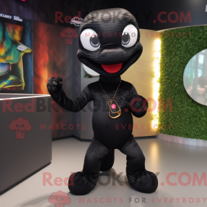 Sort Snake maskot kostume...