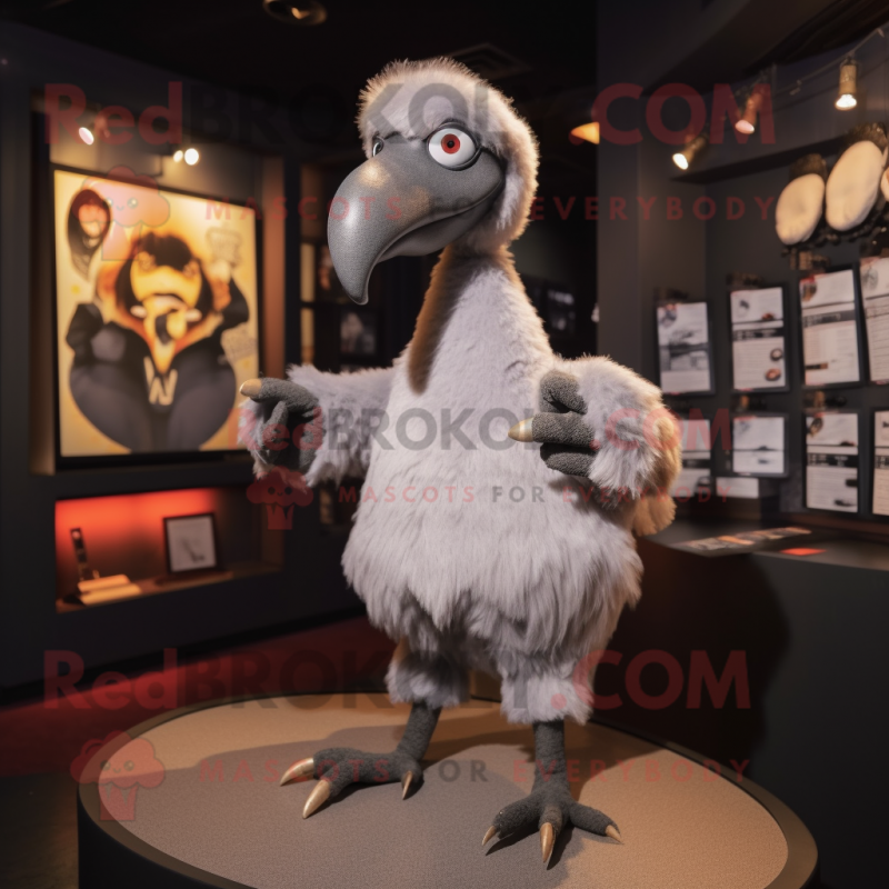 Gray Dodo Bird mascot costume character dressed with a Bodysuit and Shoe clips