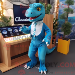 Cyan Tyrannosaurus maskot...