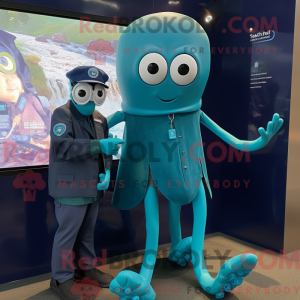 Teal Squid mascot costume...