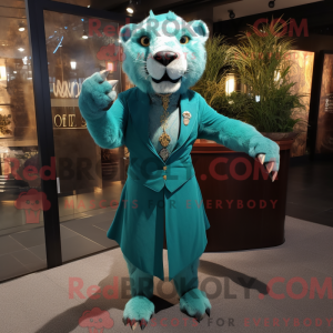 Teal Smilodon mascot...