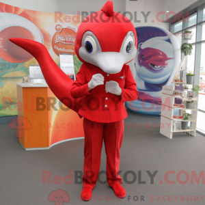 Red Dolphin mascot costume...